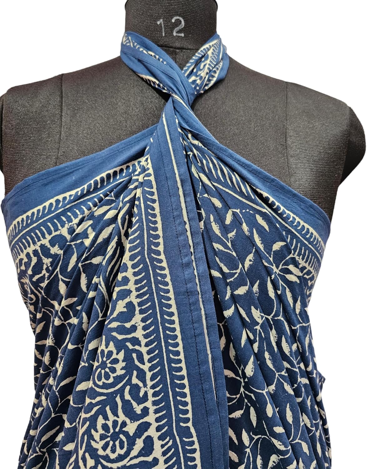 INDIANHANDICRAFTS Hand Block Print Sarong, Women Bikini Cover, Indian Cotton Fabric Pareo, Size 44x72 Inch, Indigo Blue, Maxi Dress, Sleeveless, Round Neck, Casual, Summer, Hand Wash, Line Dry - Image 2