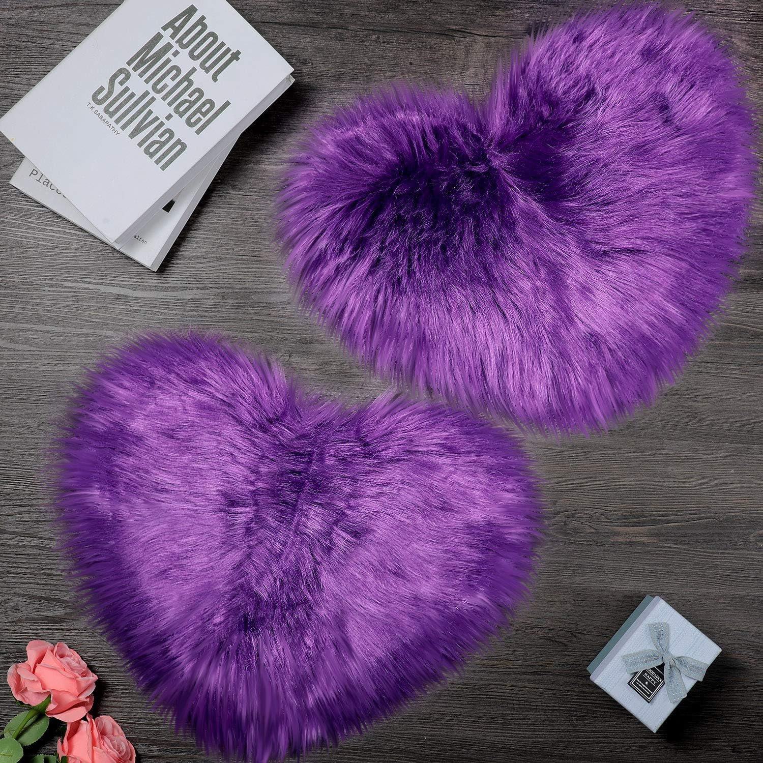 2 Pieces Fluffy Heart Shaped Rug Faux Area Rug Bushy Room