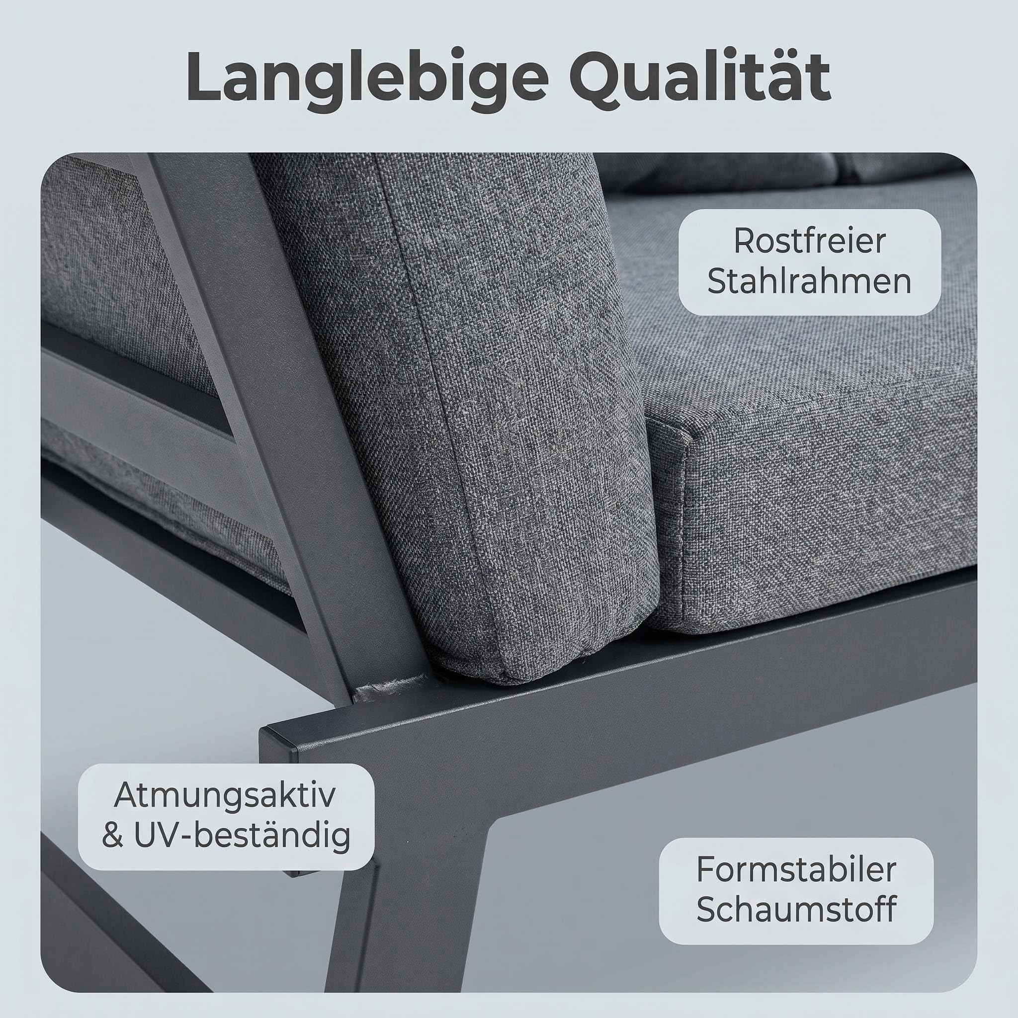 Klappbares 4 in1 Garten-Loungesofa mit Verstellbarer Rückenlehne und abtrennbarer Seitenliege, wetterfestes Stahl-Textilene-Gestell inklusive dickem Polyester-Kissen, geeignet für Terrasse