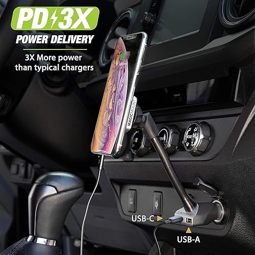 Miniatura 5 de Scosche MagicMount Pro Soporte magnético para teléfono para automóvil con cargador USB-C de 20 W + 12 W USB-A, enchufe para encendedor de