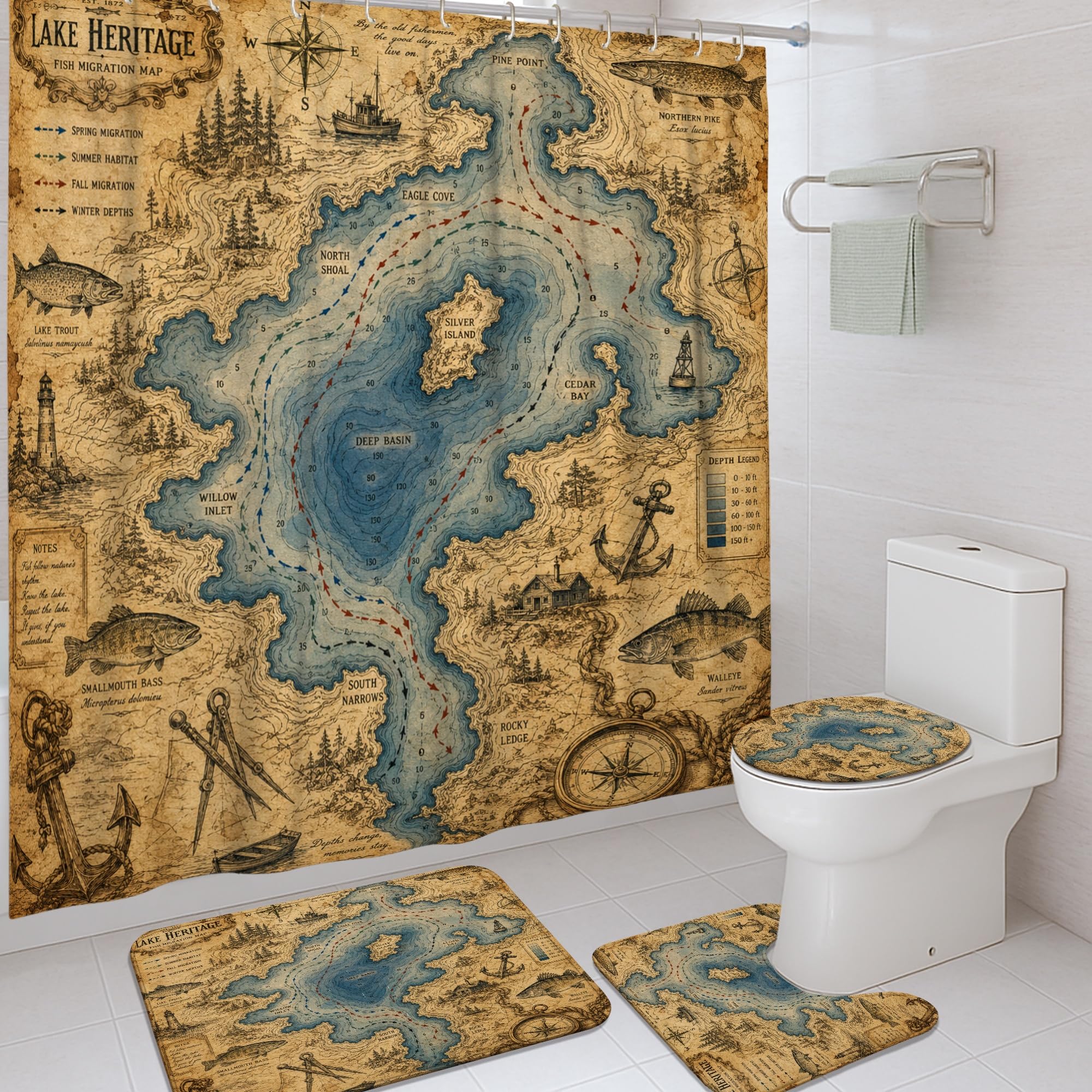 Rideaux de douche vintage bleu d'été pour ambiance bord de mer