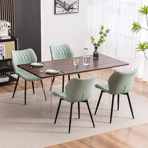 Vista 30 de YOUNIKE Juego de 2 sillas de comedor tapizadas de cuero para cocina, sillas modernas para sala de estar con respaldo curvado ancho y patas de metal