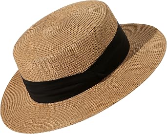 Lanzom Sun Hats for Women Wide Brim Straw Boater Hat Foldable Packable Beach Hat for Summer Fit Size 6 8/7-7 1/4