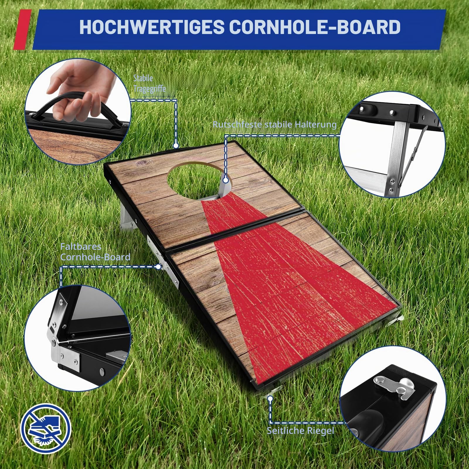 NZQXJXZ Langlebiges Aluminium Cornhole Spiel Outdoor Cornhole Säckchen mit 6 Bohnensäcke & Tragetasche für Hinterhof, Rasen, Strand 2-in-1 Camping Outdoor Spiel Set Kollabieren