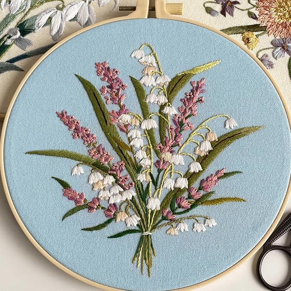 Myfelicity Embroidery Kit for Adults and Beginners, Includes 3 Floral Pattern Fabrics, 3 Embroidery Hoops, Embroidery Floss and otherTools.