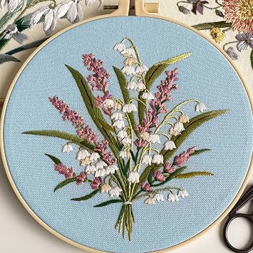 Myfelicity Embroidery Kit for Adults and Beginners, Includes 3 Floral Pattern Fabrics, 3 Embroidery Hoops, Embroidery Floss and otherTools.