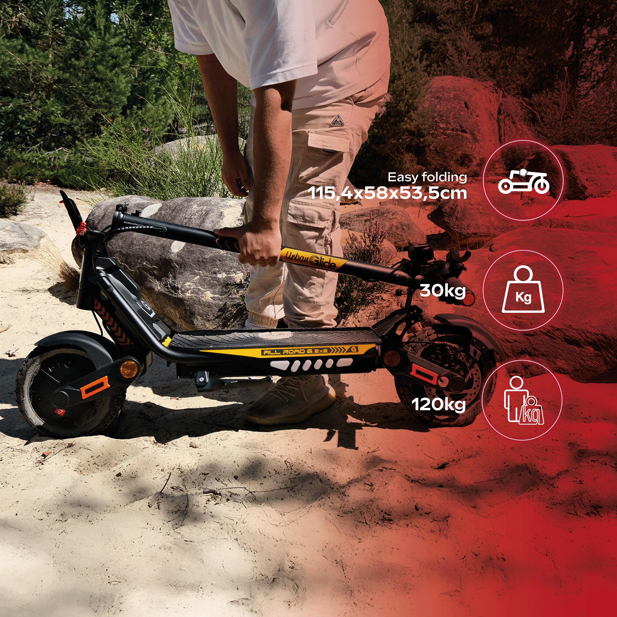 Trottinette Électrique Adulte UrbanGlide All Road 6 2X2 Autonomie Jusqu'a 80 km - Pneu Cross 10" Tubeless - Batterie 54V - Poids 30Kg