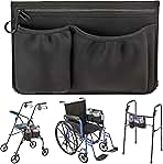 High Road Wheelchair Side Bag - Stretch Neoprene Walker Pouch with Insulating Cup Holder and 2 Storage Pockets