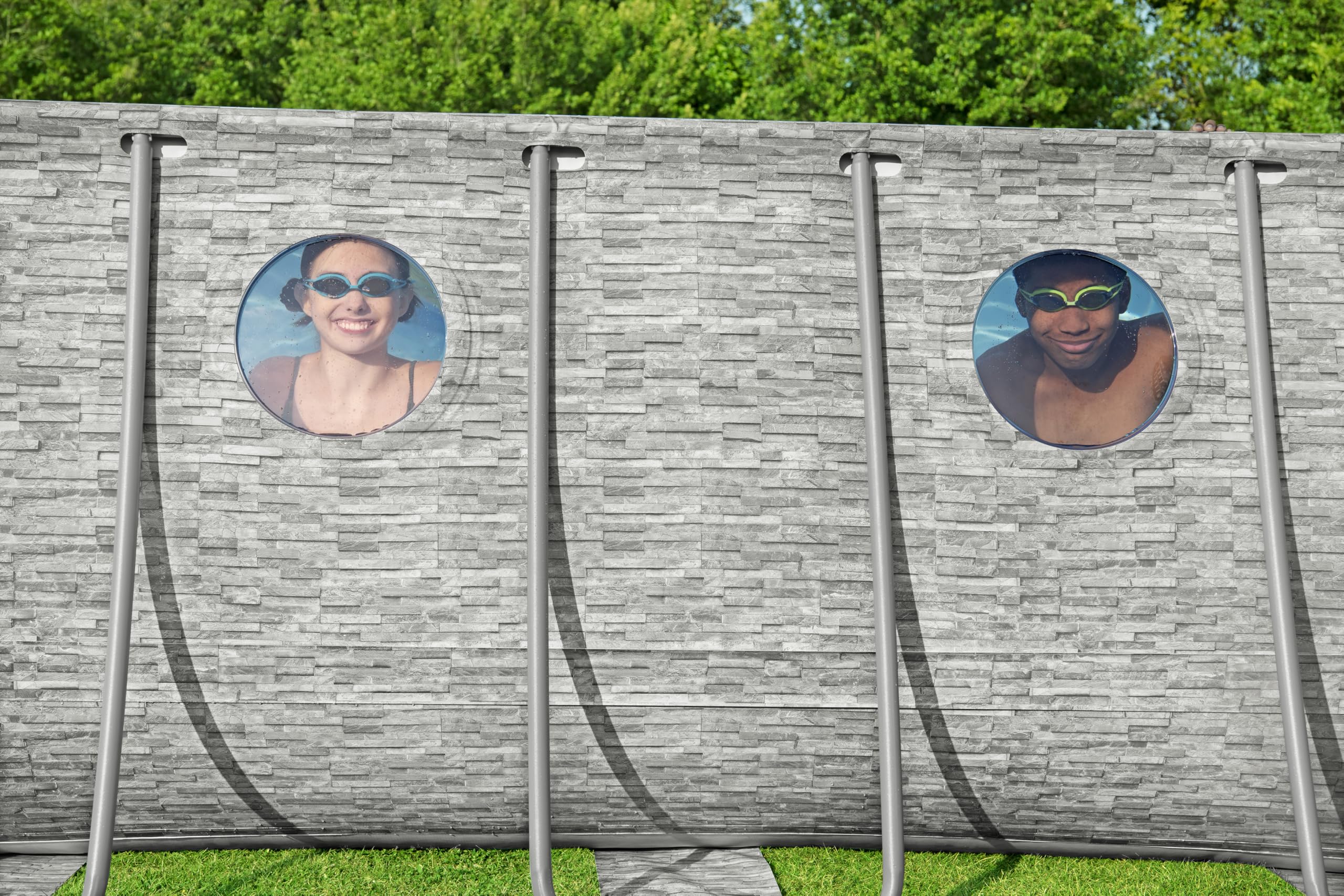 Bestway 56716-7 Set piscina fuori terra ovale Steel Pro MAX Splashview - 5,49 m x 2,74 m x 1,22 m, grigio effetto pietra
