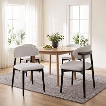 Farmhouse Dining Chairs Set of 4, Mid Century Modern Dining Room Chairs, Wooden Upholstered Kitchen Chairs for Living Room Restaurant Cafe, Black/Flax Gray
