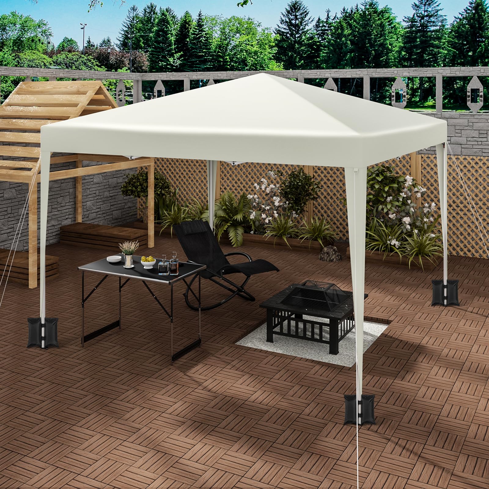 WOLTU Tonnelle de Jardin Pliable 3x3m avec Sacs de Sable Beige | UPF 50+ UV, imperméable, hauteur ajustable, vent stable, avec sacs de sable, Jardin