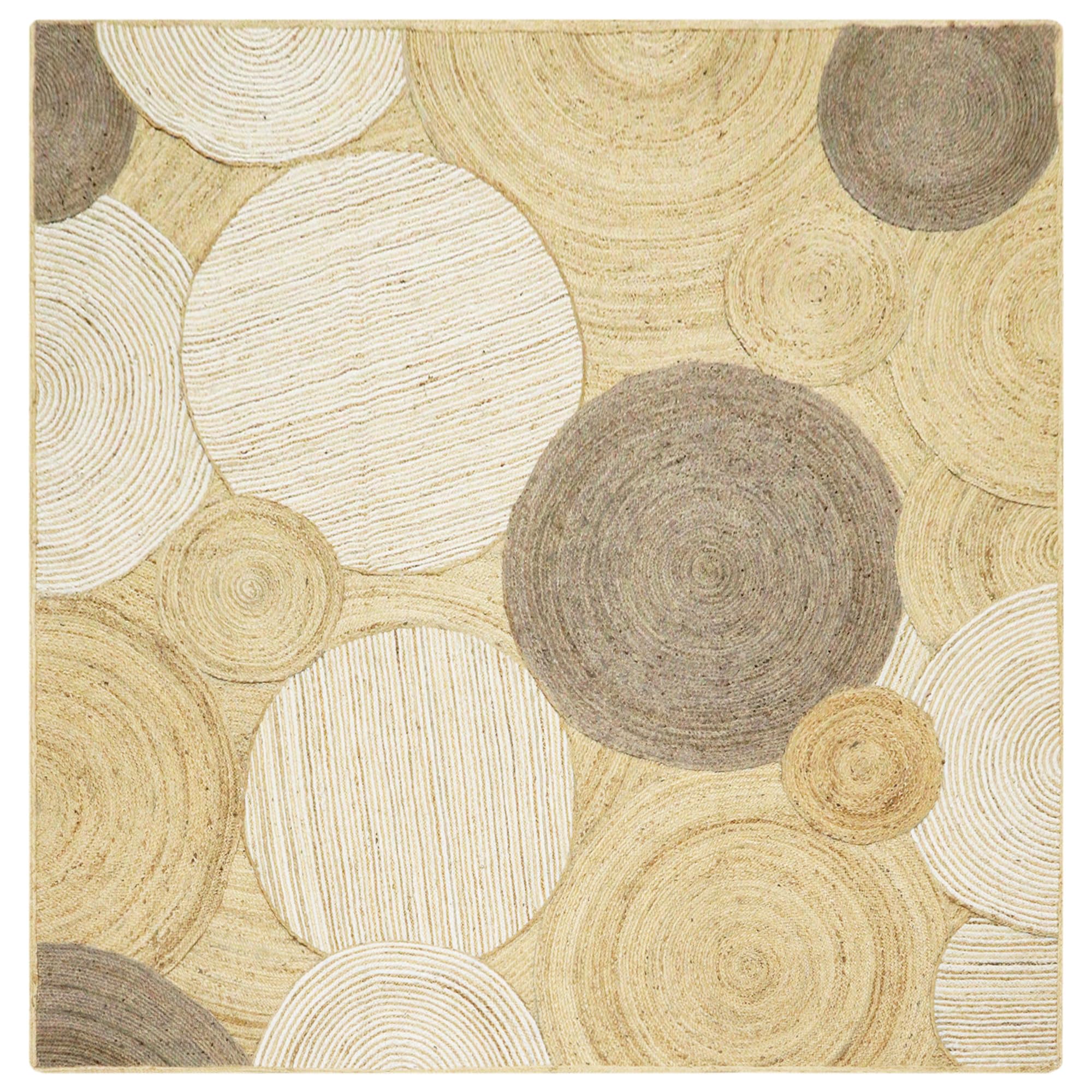 Tapis en jute pour salon et chambre à coucher ambiance bohème tressée 1,5 x 1,5 m