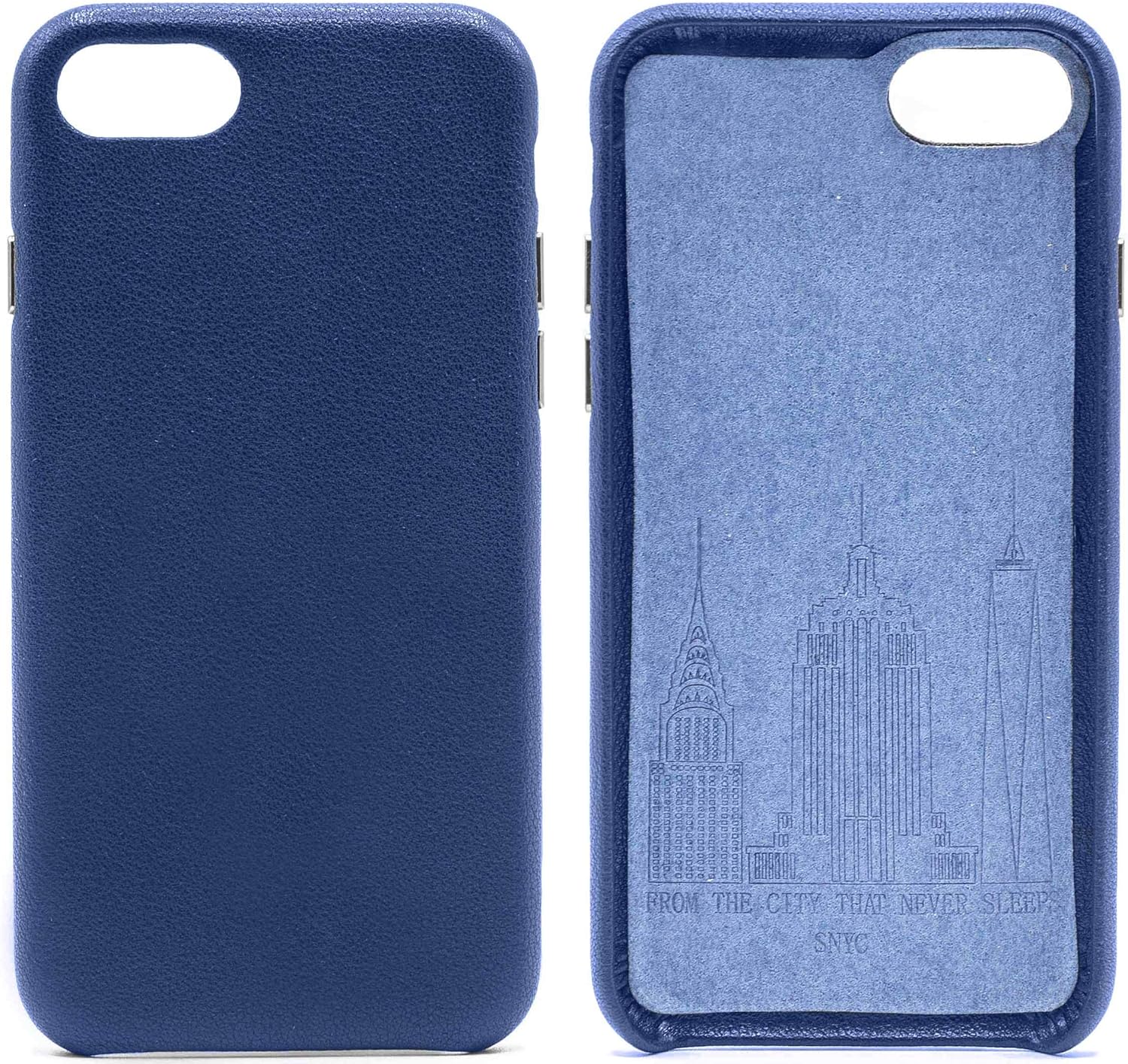 Genuine Cowhide Navy Blue Leather Cell Phone Case for iPhone 8
