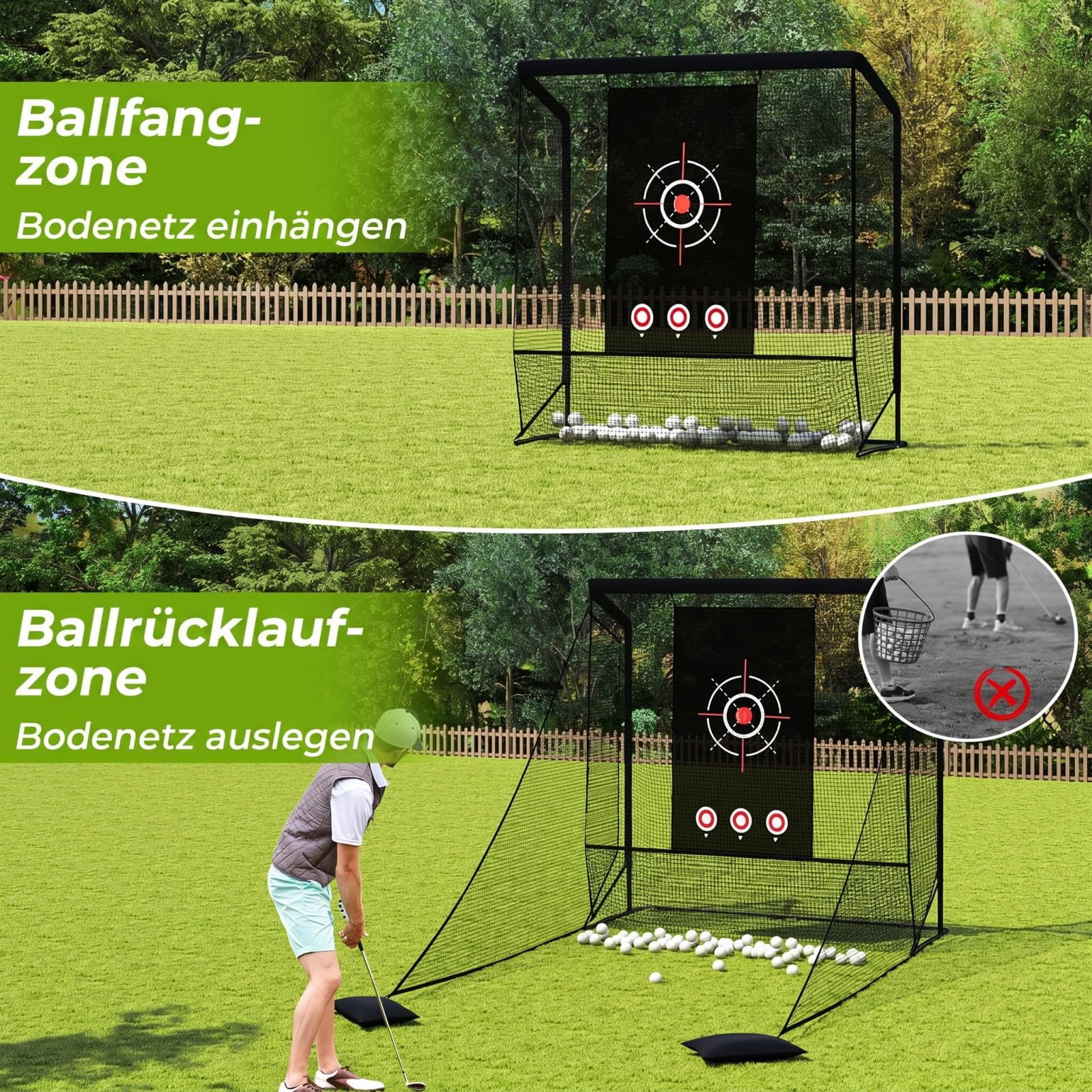 COSTWAY Golf Übungsnetz, Golfnetz mit Faltbarer Seitennetz & Bodennez, Chipping Trainingsnetze inkl. Tragetasche & 2 Sandsäcken, tragbare Trainingshilfe Outdoor für Zuhause, Hinterhof