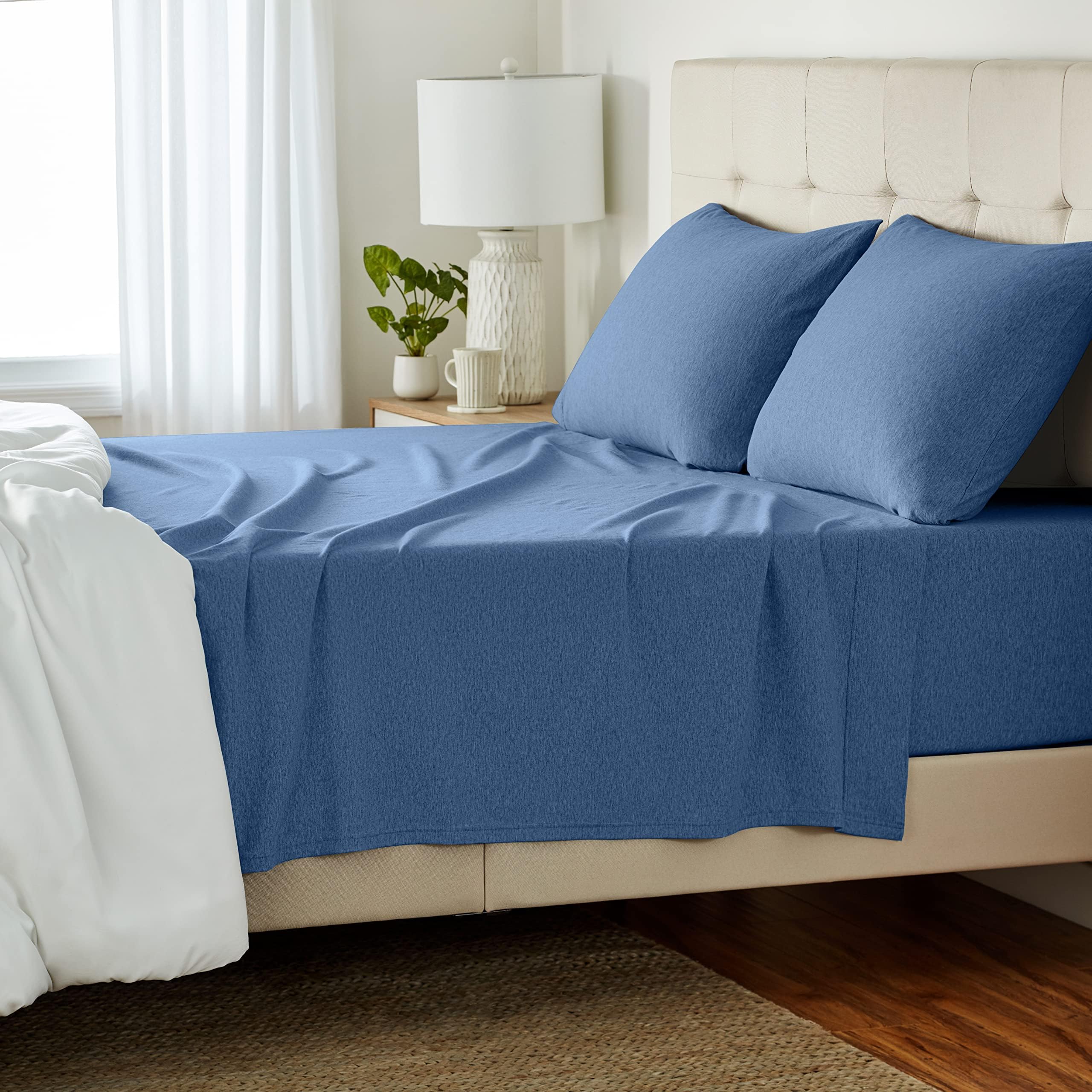 Brooklyn Flat Jersey Knit Sheet Set, Queen, Denim Blue