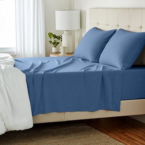 Amazon Basics Cotton Jersey 4-Piece Bed Sheet Set, Queen, Chambray, Solid