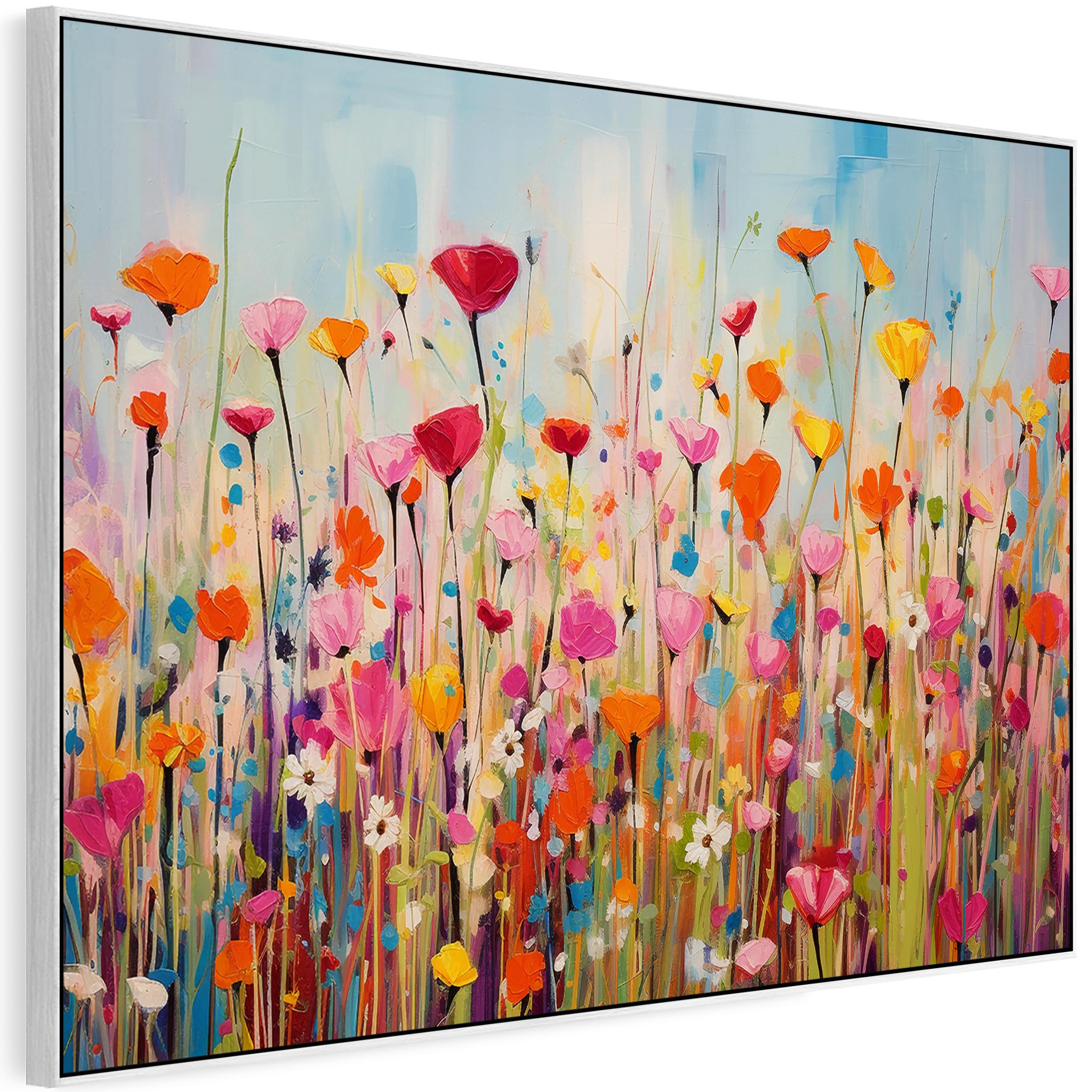 Wallfillers Large Bright Colourful Framed Wall Art for Living Room - Floral Canvas Artwork- FF2119 - XXL - 123cm x 82cm
