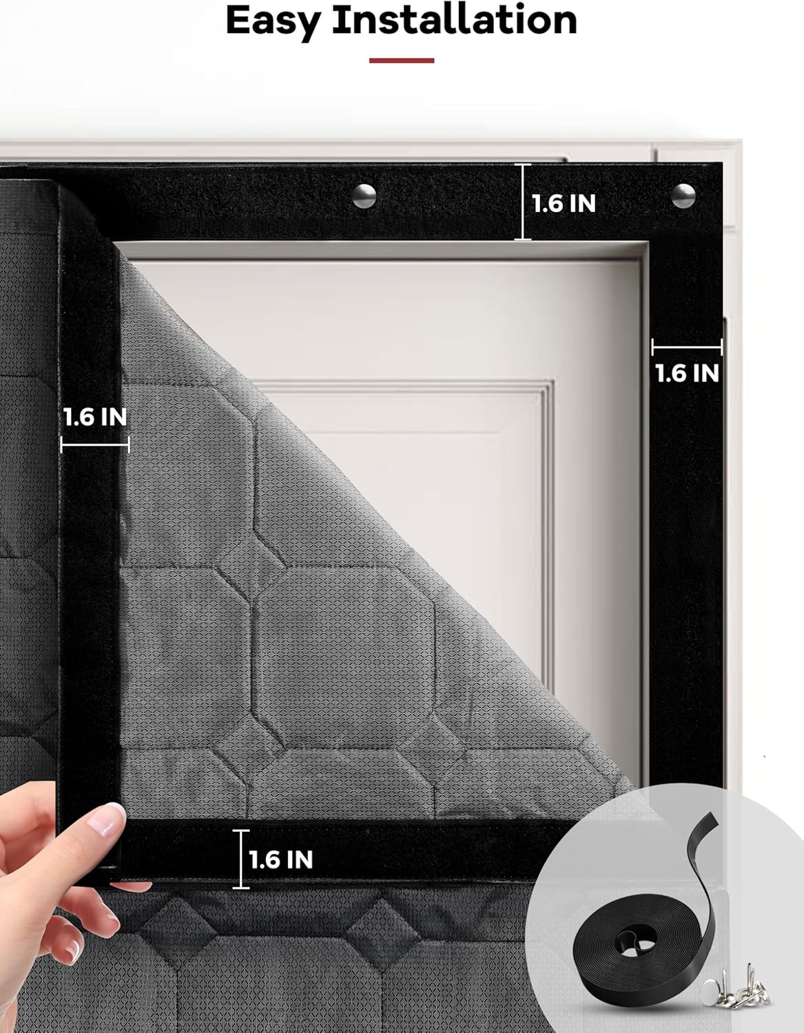 Thicken Wide Thermal Insulated Door Curtain, Fit Size up to 72 x 80 Inches, Magnetic Door Screen Curtain Filled with Thick Cotton for Winter, Sliding Glass/Patio/French/Front/Back, Grey, Square