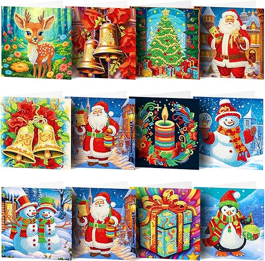 LUSandy 12 Packs DIY 5D Diamond Painting Christmas Cards Kits for
