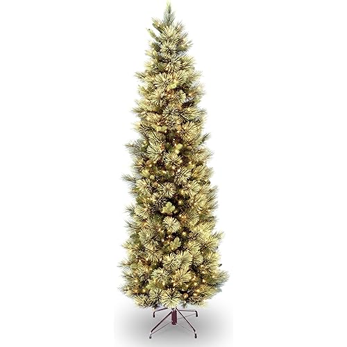 National Tree Company Pre-lit Artificial Christmas Tree | Includes Pre-strung White Lights and Stand | Carolina Pine Slim - 7.5 ft