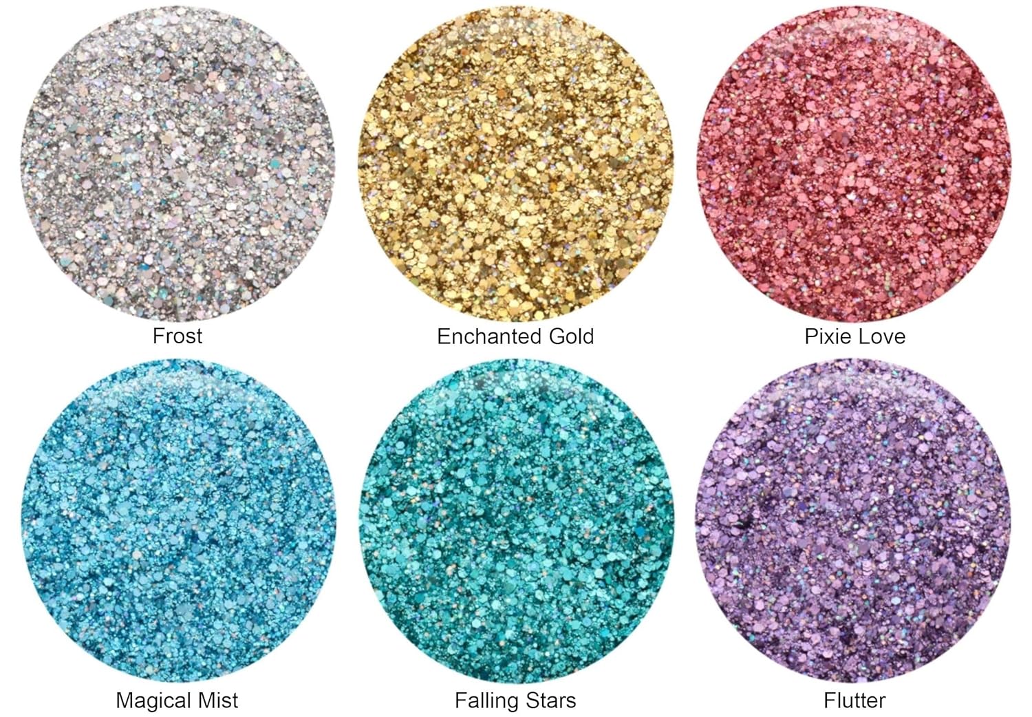 GLITTIES - 6PK - Beautiful Holographic Hand Mixed 6 Piece Glitter Kit - Solvent Resistant and Great for Nail Art Polish, Gels, & Acrylics Supplies - Made in The USA! - (60 Grams)