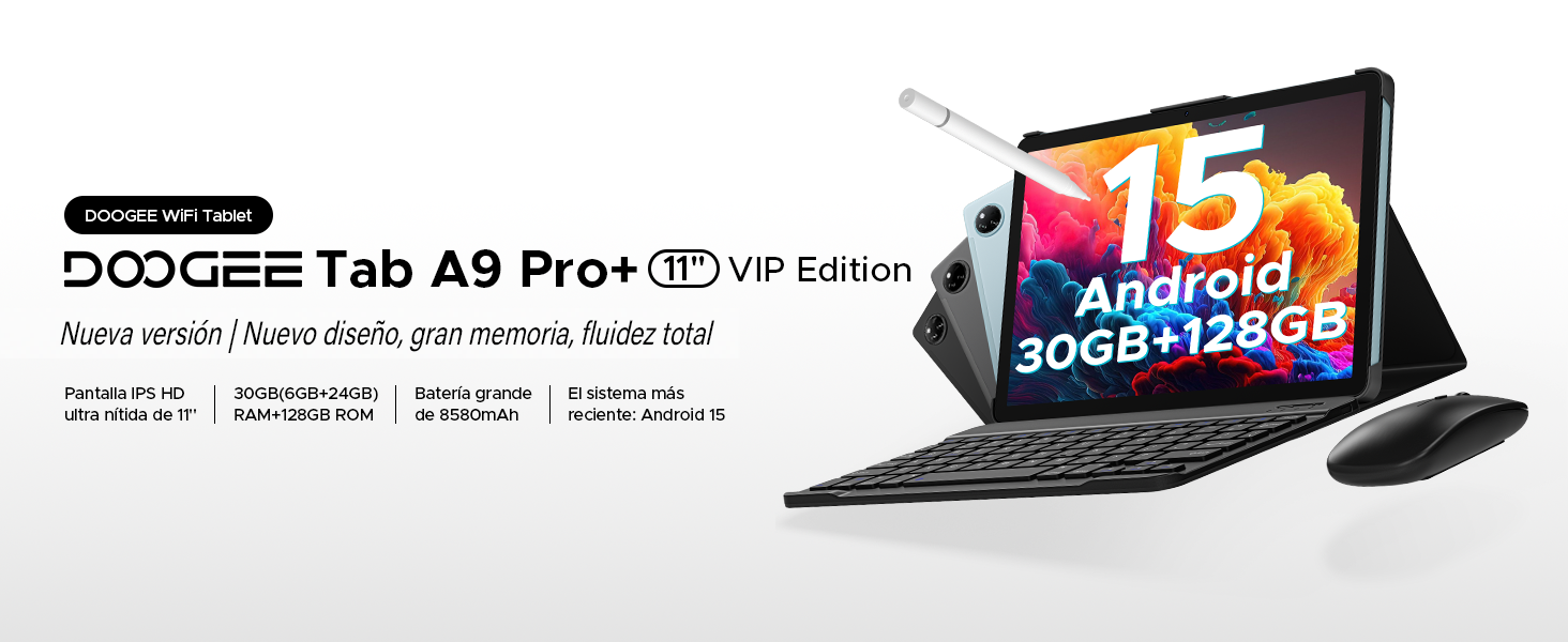 DOOGEE Tab A9 Pro+ Android 15 Tablet con Teclado y Lápiz, 30GB+
