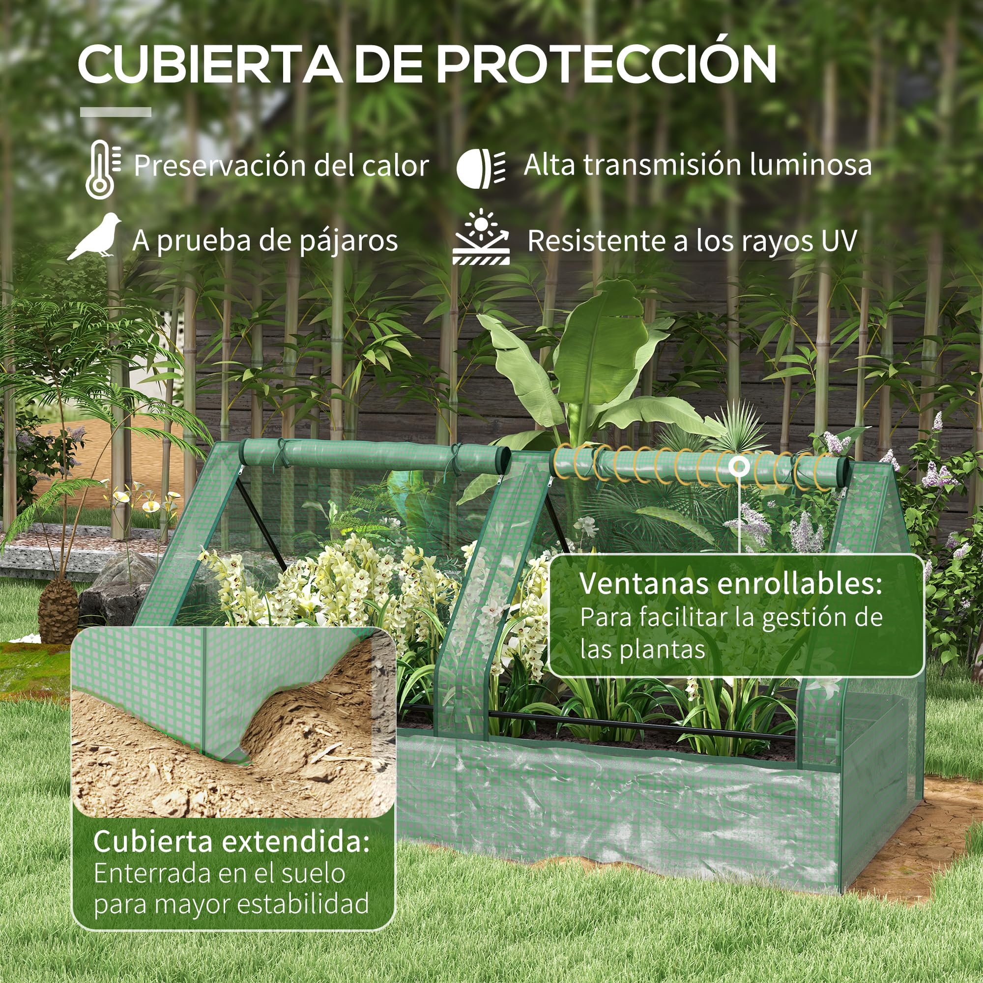 Outsunny Jardinera Exterior Grande con Mini Invernadero, Huerto Urbano de Acero Galvanizado con Base Abierta, Resistente a la Intemperie, para Patio, Terraza, Balcón, 185x95x92 cm, Gris y Verde
