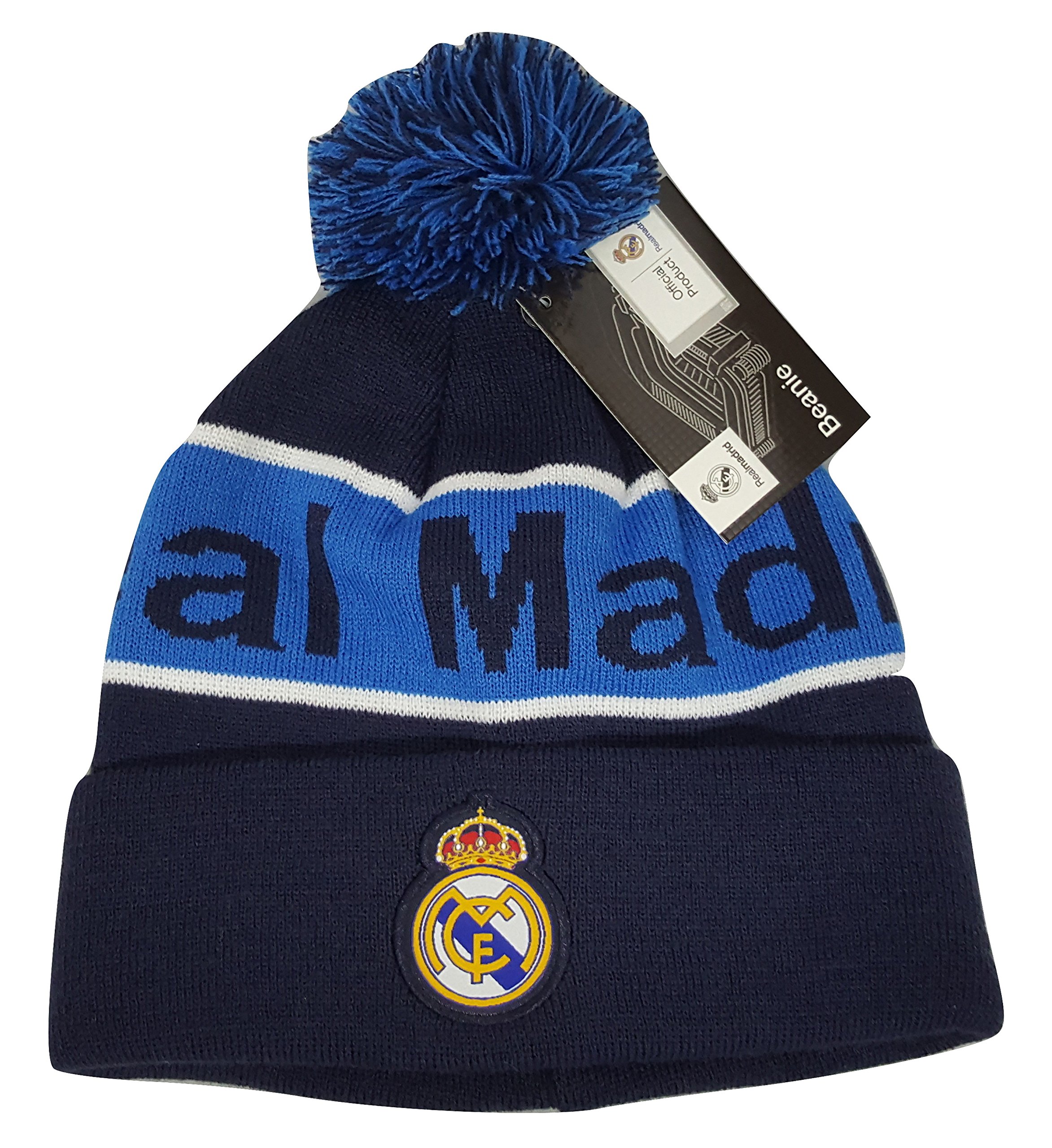 Real Madrid FC Knit Beanie 2016 Winter Skull Cap (Blue/Pom)