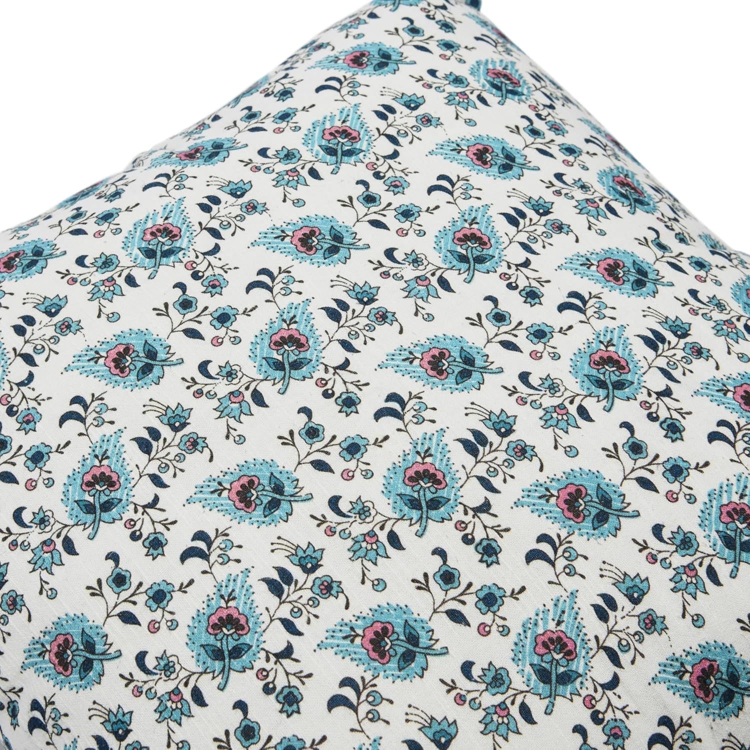 Blue and White Paisley Print Cotton Square Pillow Cover