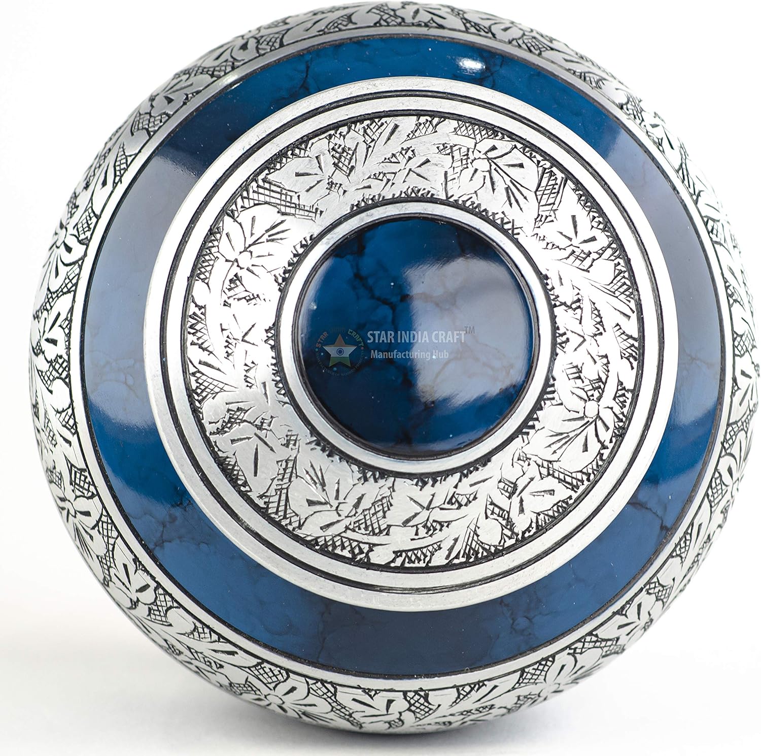 STAR INDIA CRAFT Royal Silver Cremation Urn for Human Ashes - Adult Funeral Urn Handcrafted - Affordable Urn for Ashes - Large Urn Deal (Royal Blue with Wings, Adult (200-250 lbs))