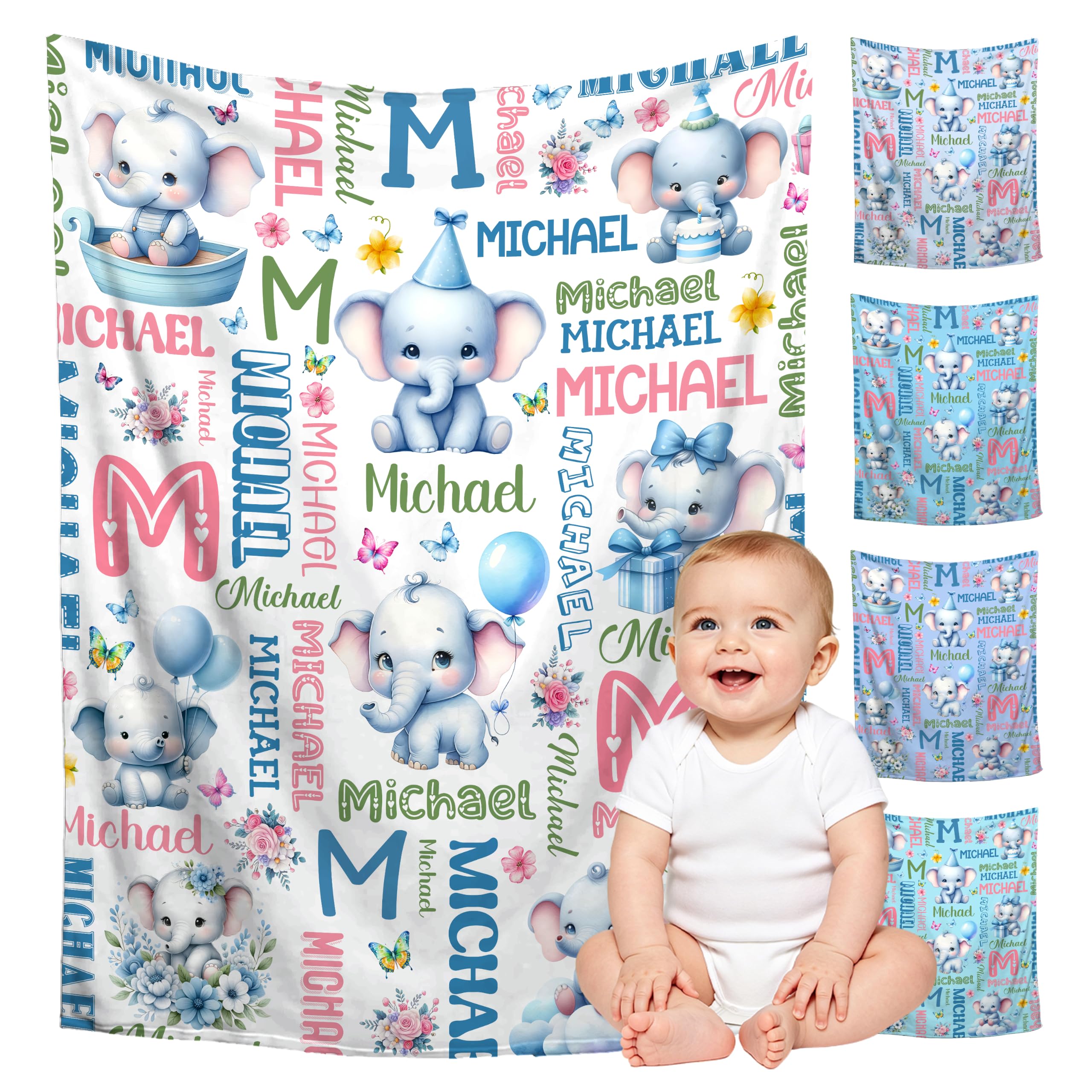 Custom Elephant Blanket for Boys Girls,Ultra Soft Personalized Gifts Baby Blanket,Customized Throw for Toddlers Newborn Stroller Crib,30"x40"