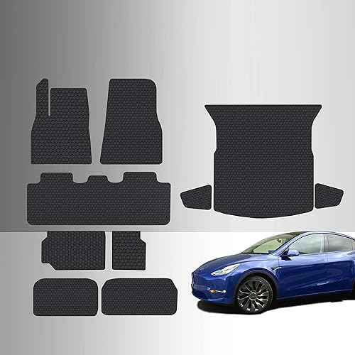 TOUGHPRO Juego de accesorios de alfombrillas (juego completo + carga) para Tesla Model Y de largo alcance, 7 plazas, todo tipo de clima, ajuste
