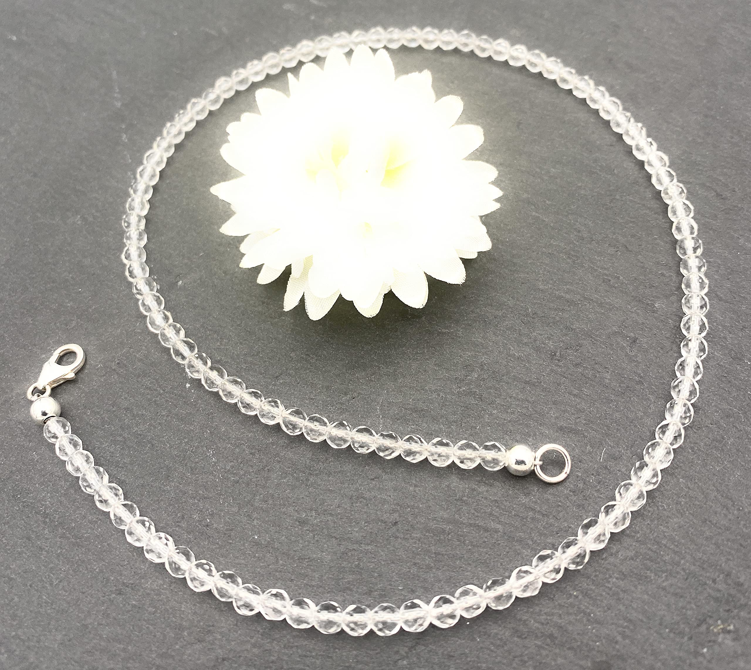 Bergkristall Halskette Kugeln facettiert Größe 4 mm Verschluss 925er Sterling-Silber