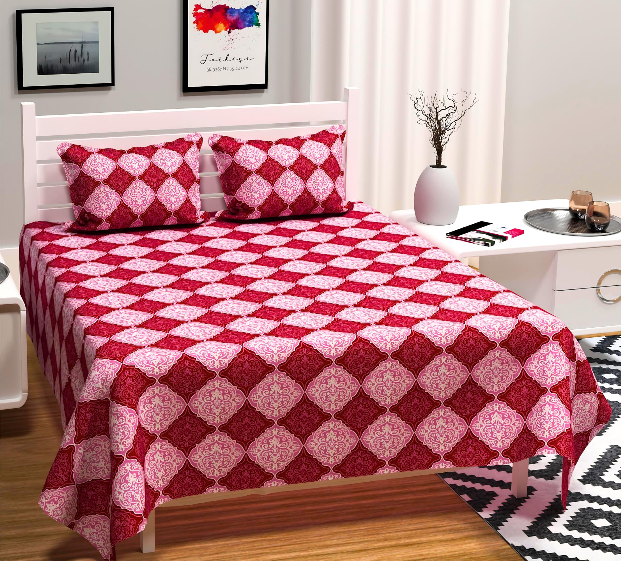 RVS DECOR Bedsheet for Double Bed Cotton Bedsheets for Queen Size Bed | Cotton Double Bedsheets with 2 Pillow Covers Combo | Double Bedsheet Cotton Bedsheet for Queen Size Bed (90x85 Inch, Maroon) (B0D3M22B9N) Amazon Price History, Amazon Price Tracker