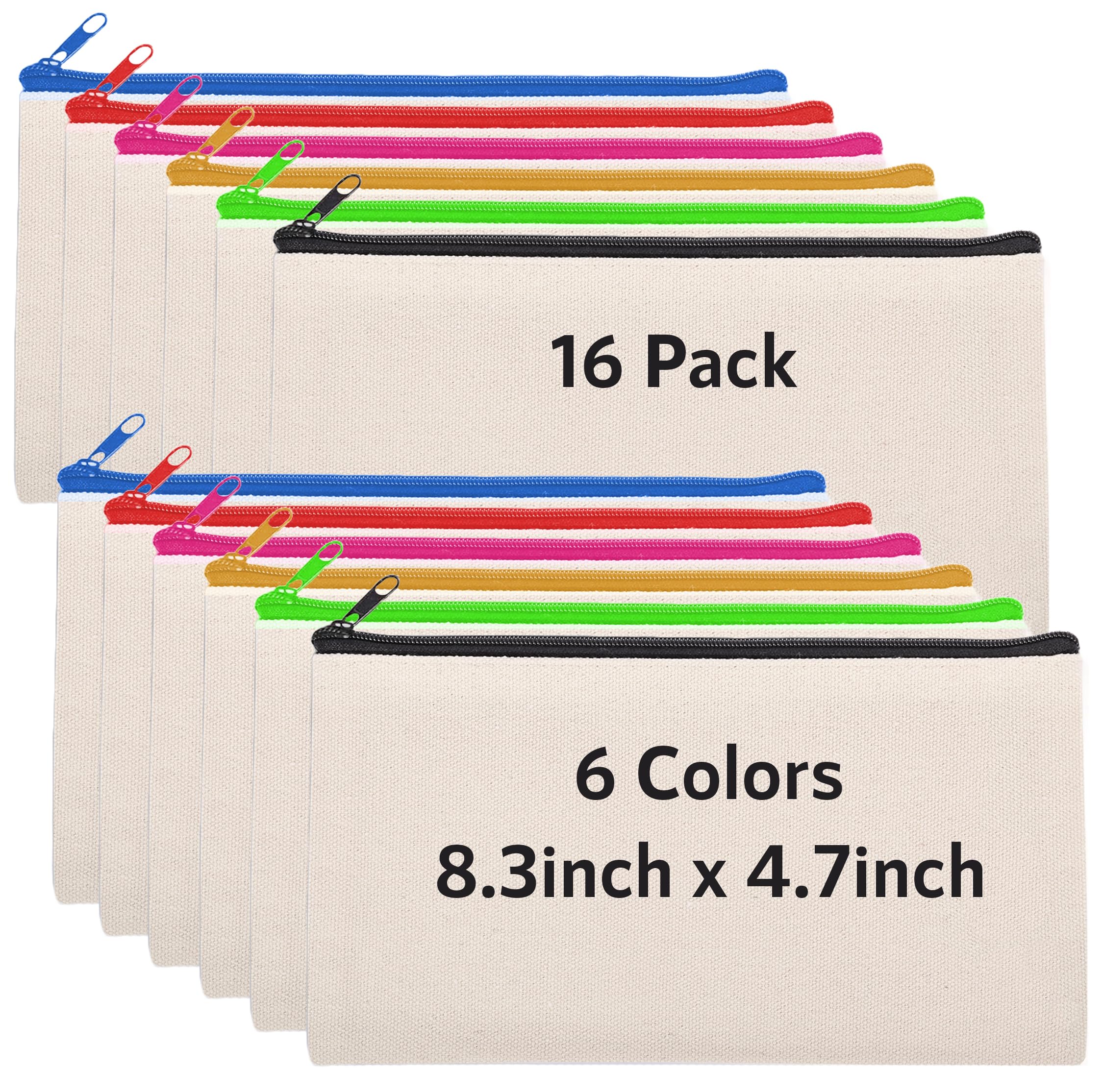 Cruleen 20 Pcs 8.3x4.7 Blank DIY Craft Bag Canvas Pencil Case/Pouch-Canvas Makeup Bags Bulk Zipper Pouch, Cosmetic Bag-Multi-Purpose Toiletry, Stationery & Travel Storage