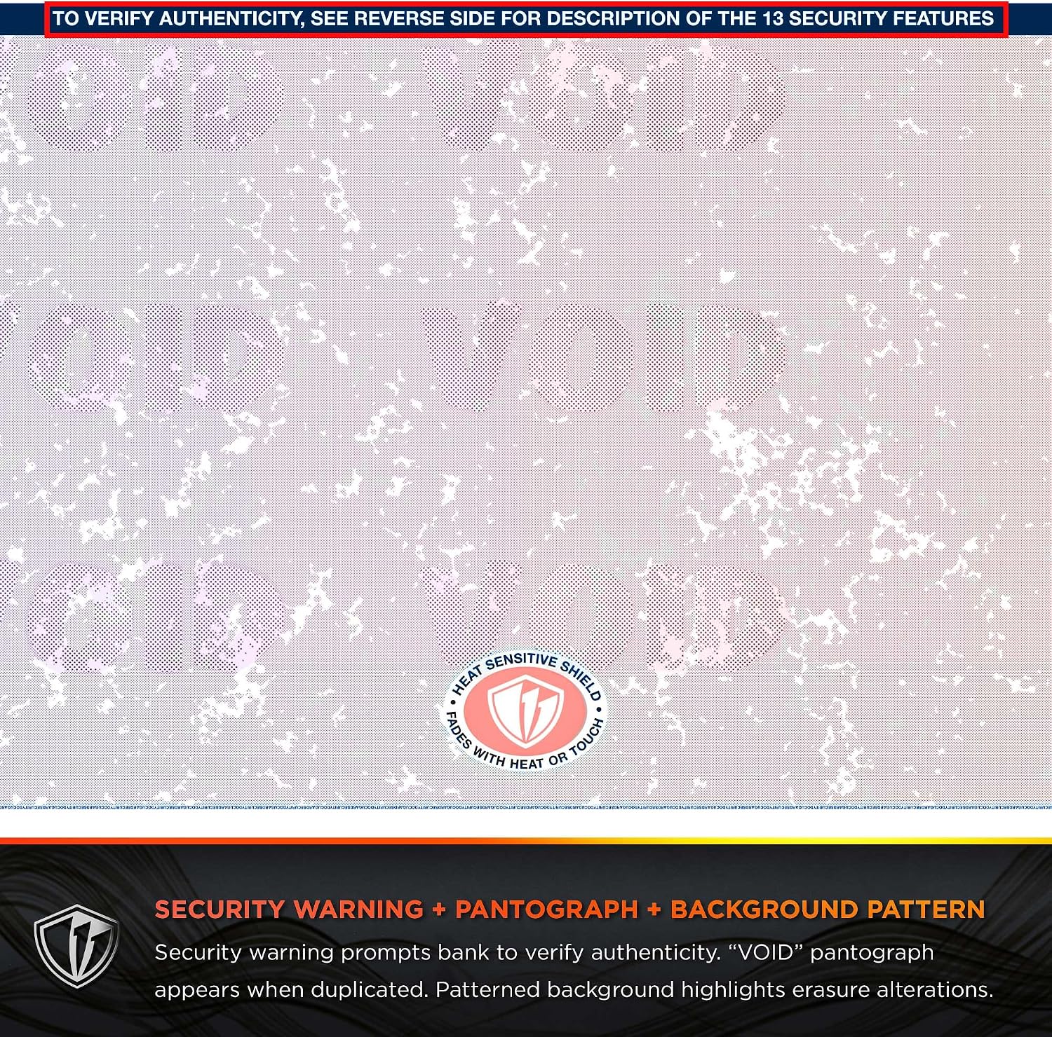 DocuGard Blue/Red Premier Prismatic Bottom High Security Check Paper - Laser/Inkjet Printer Compatible - 13 Security Features - 500 Blank Business Checks (04536)