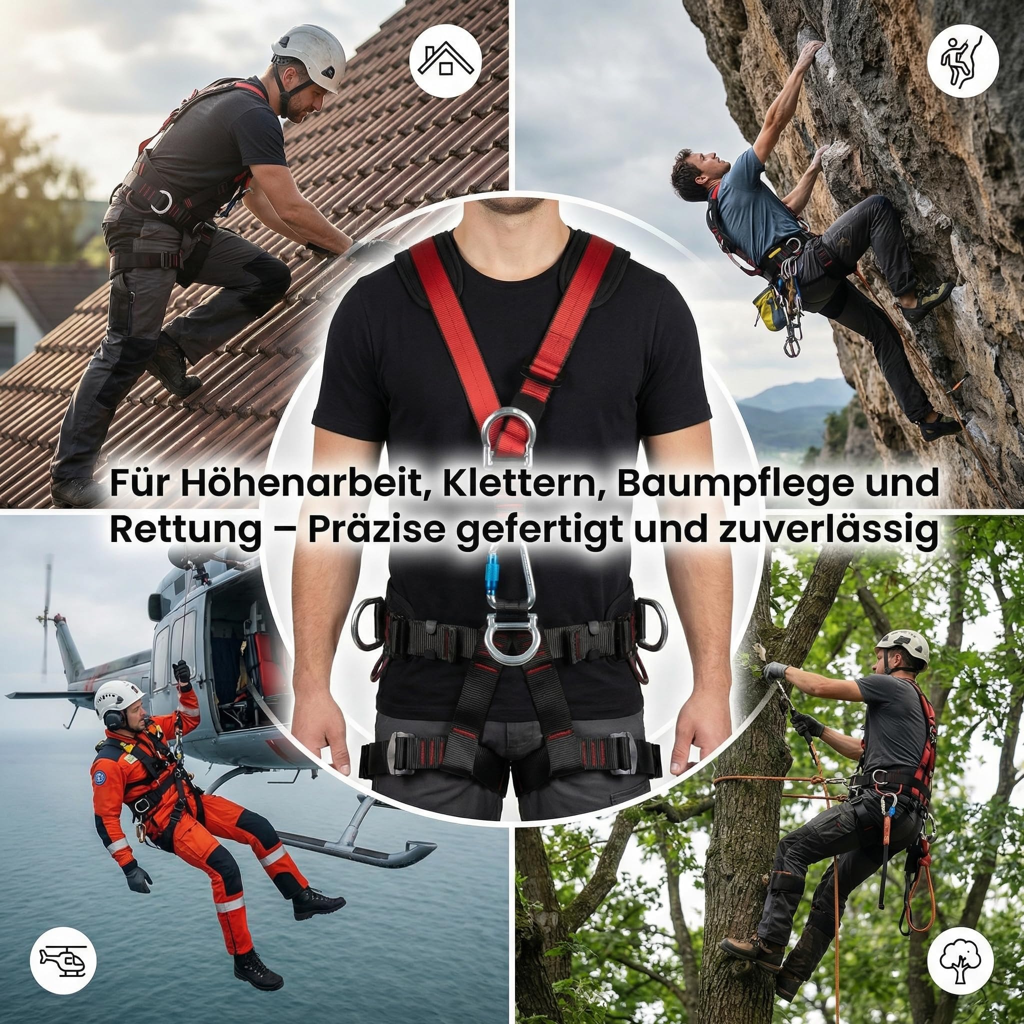 Magicbox Klettergurt Vollkörper mit Verdickter Lendenwirbelstütze – 150 kg Tragkraft Fallschutzgurt für Höhenarbeit, Dacharbeiten, Klettern und Baustelle, EN 361/358 Zertifiziert Absturzsicherungsgurt