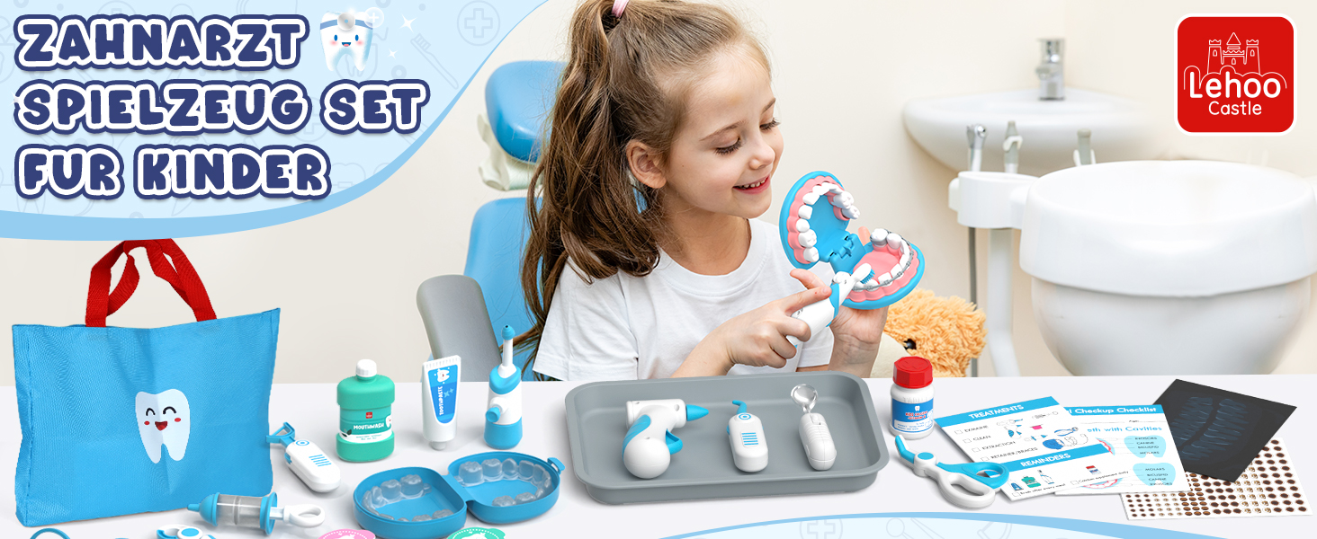 MELAND Arzt-Spielset Für Kinder – 32-teilig Mit Zahnarzt-Zubehör, Kostüm & übergroßen Zähnen, Für 3–8 Jahre