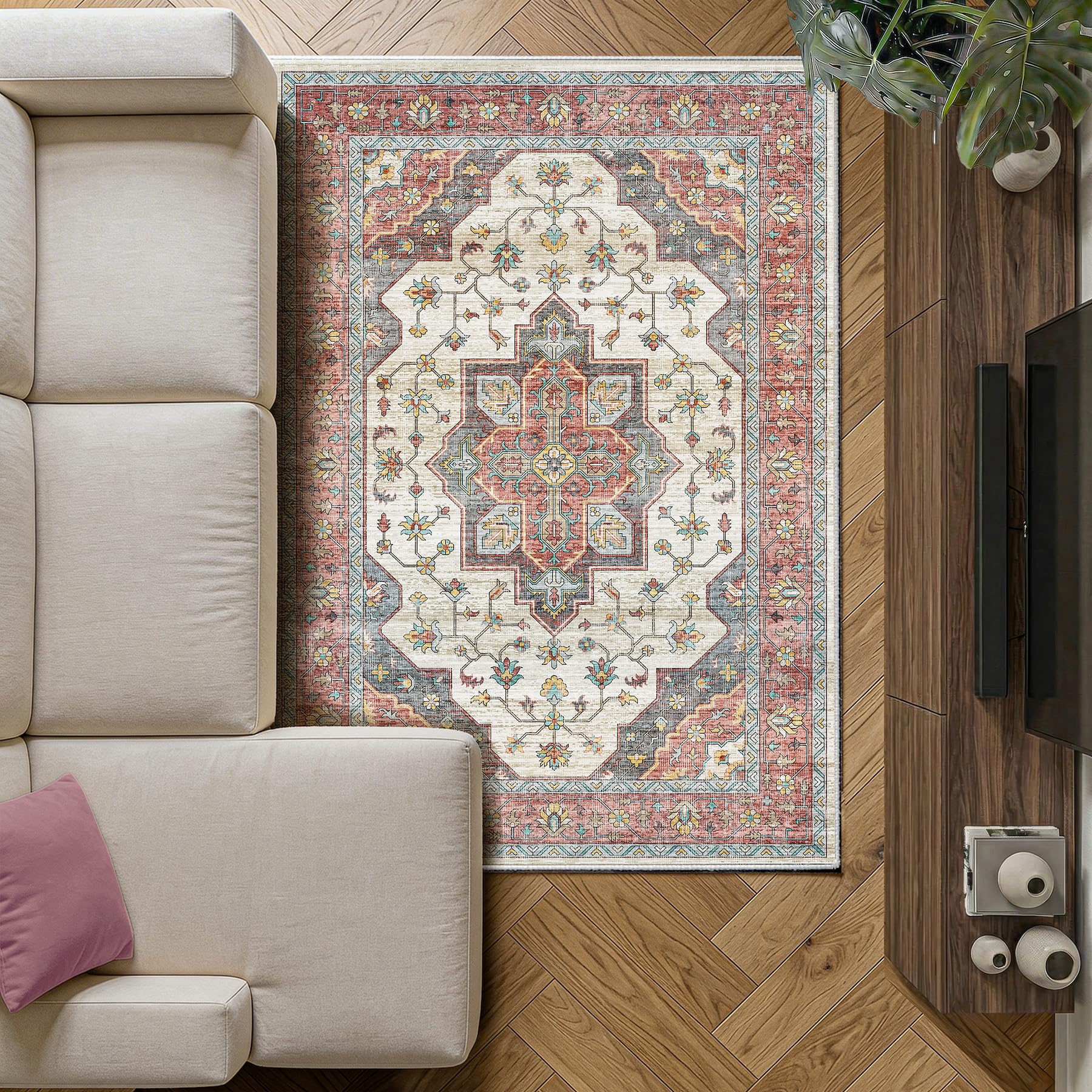 Decoranddecor Machine Washable Area Rug Faux Wool Polyester Non-Slip TPR Backing Robot Hoover Friendly Pet Safe 6mm Pile - Solara 120 x 170 cm — image 1