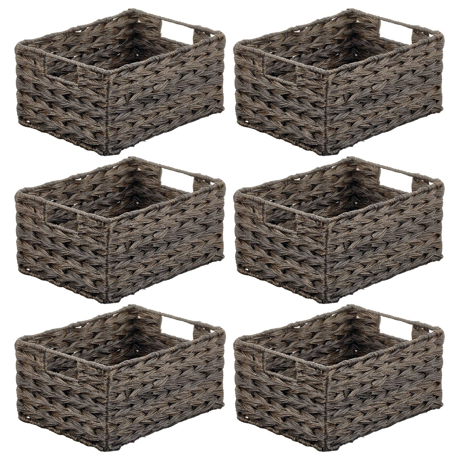 mDesign Woven Farmhouse Kitchen Pantry Food Storage Organizer Basket Box - Container Organization for Cabinets, Cupboards, Shelves, Countertops, Store Potatoes, Onions, Fruit, 6 Pack, Espresso Brown - Image 9