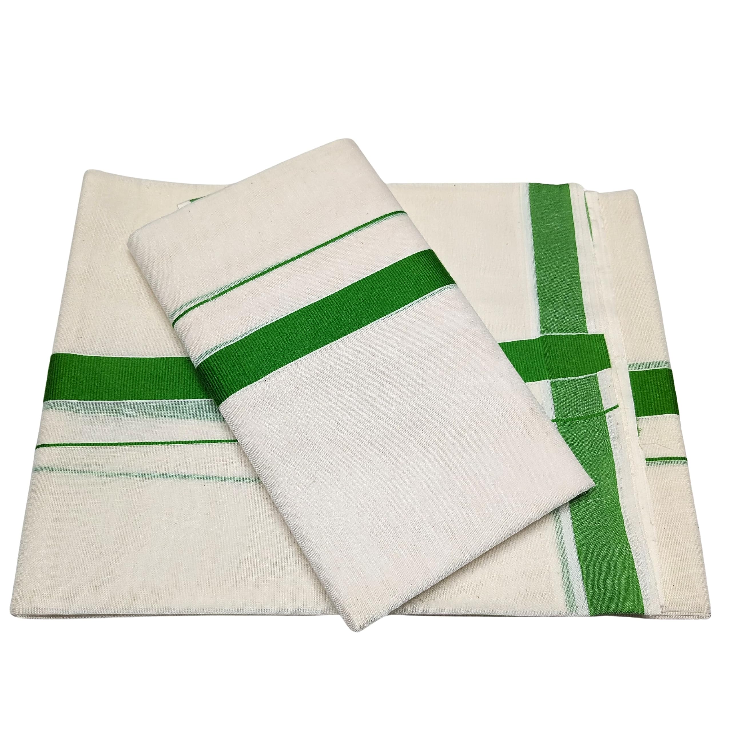 MAT Kuthampully Kerela Onam Traditional Wear Kasavu Kattikara Cotton Set Mundu Saree For Women with 1 inch Border and Kuri | 2.50 Meters Shawl