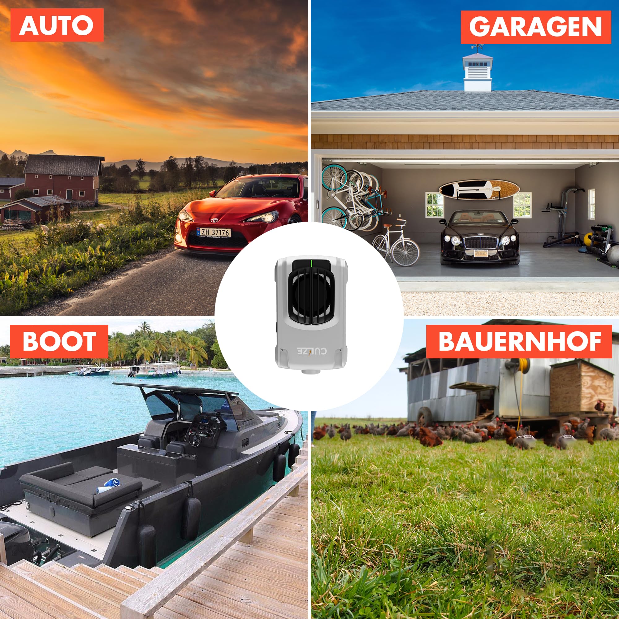 Répulsif à gueules 3 en 1 avec ultrasons et anti-accoutumance d'environ 100 m² - Avec capteur infrarouge et protection 3 fois - Protection contre les martres pour voiture