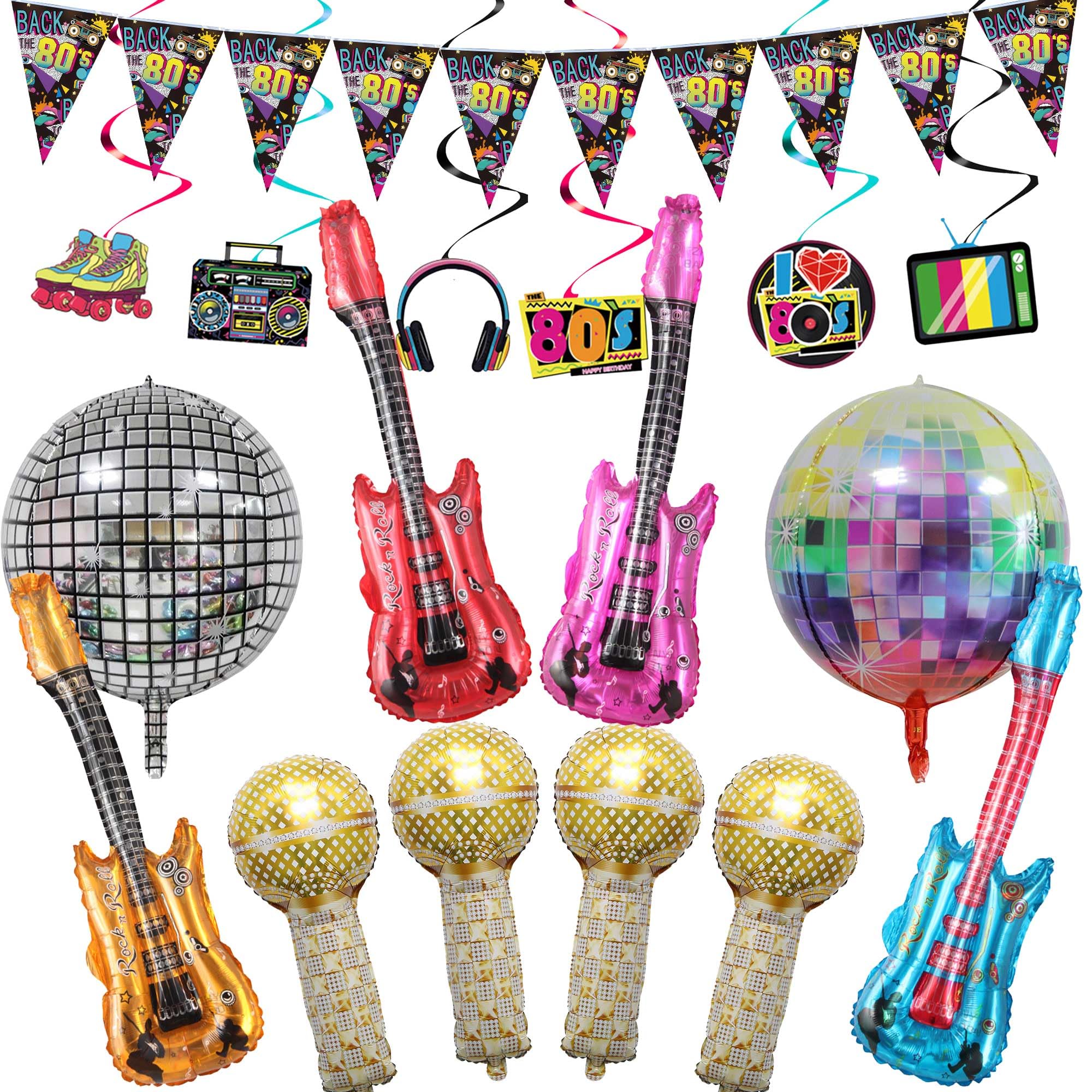 17pcs Inflatable Rock Star Party Favor, Inflatable Room Box Guitar Props for 80's 90's Party Decorations,Rock Party Supplies for kids Happy Birthday Gifts