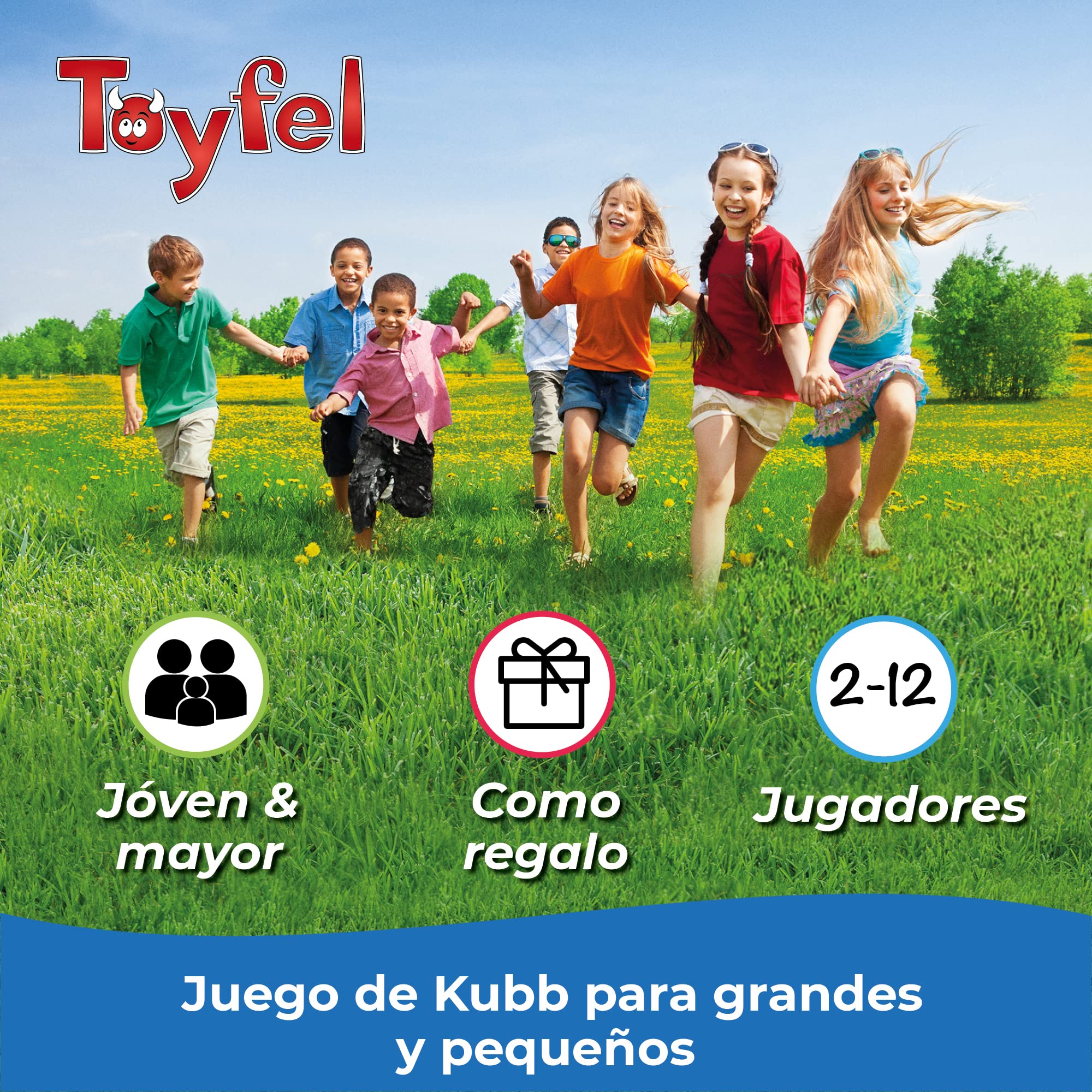 Toyfel XXL Juego de ajedrez Sueco de Madera Kubb FSC® Interior Haya | de lanzamiento de bolsa tela habilidad para todas las edades Spiel Exterior vikingo maciza gigante jardín Odinn