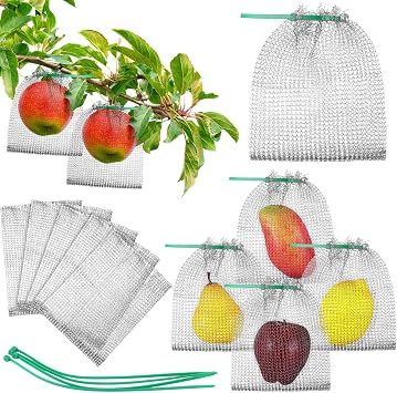 48 Pcs Fruit Protection Bags for Fruit Trees Stainless Steel Mesh Bags Bulk 6 x 8 Inch Reusable Barrier Bags with Ties for Plant Berries Vegetables or Plant Root Protection