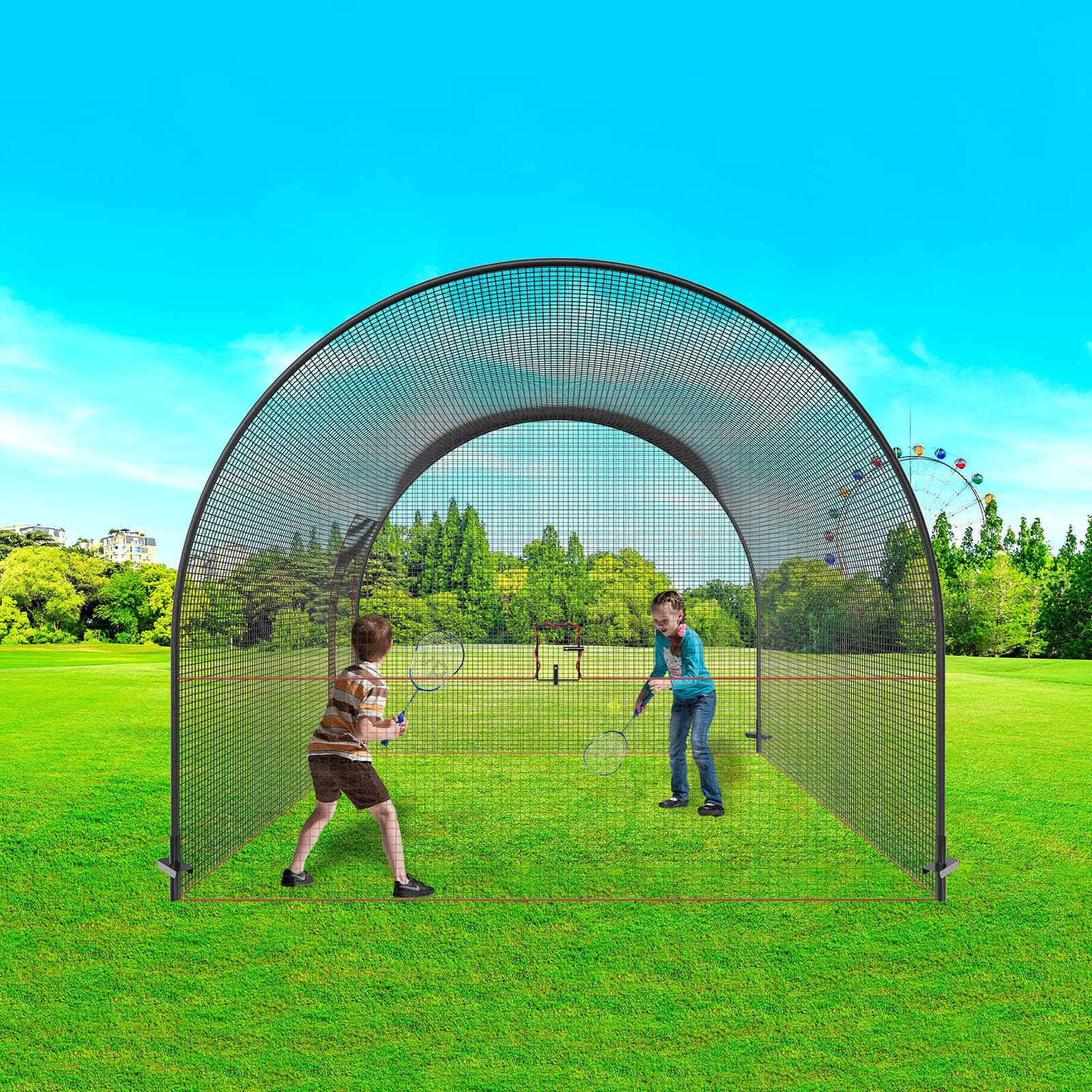 VEVOR Cage de Frappeur 3,6x3,6x3 m Filet d'Entraînement Baseball Softball Poteaux Fibre de Verre Portable