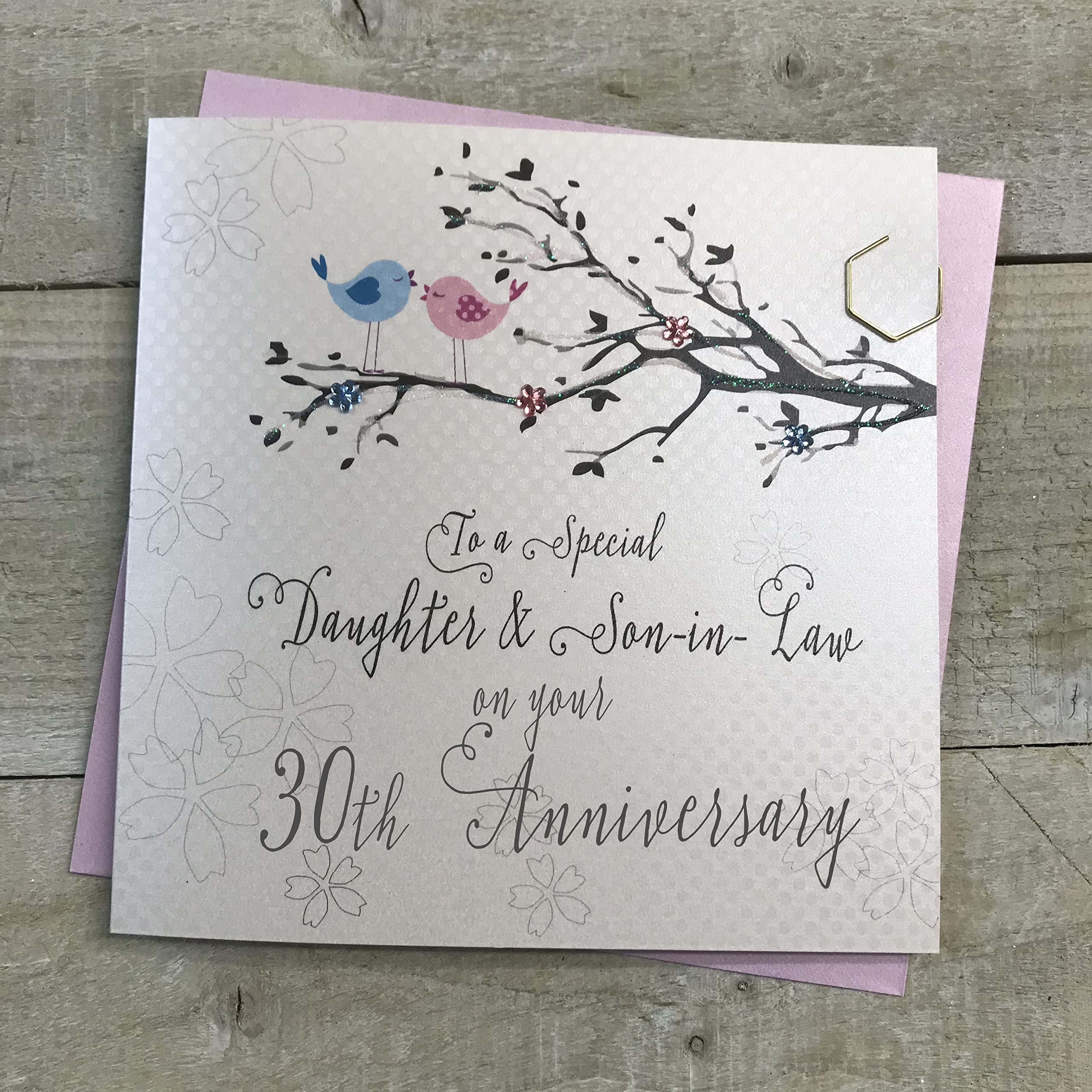 WHITE COTTON CARDS Daughter & Son-in-Law 30th Wedding Anniversary Card Thirty Pearl Birds and Tree branch