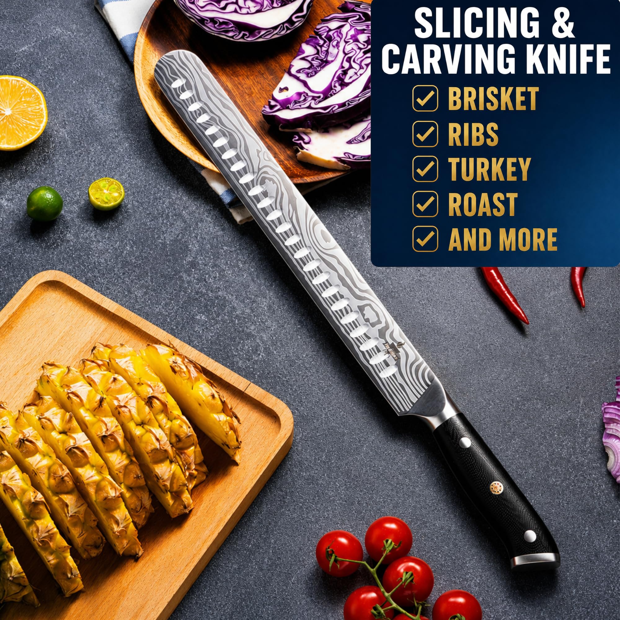 Brisket Knife Set for Meat Carving - 12" Slicing Knife + 6" Curved Boning Knife & Carving Fork for Effortless Meat Cutting, Full Tang & Ergonomic - Razor Sharp German Steel, BBQ Grilling Gifts for Men — Amazon image 5