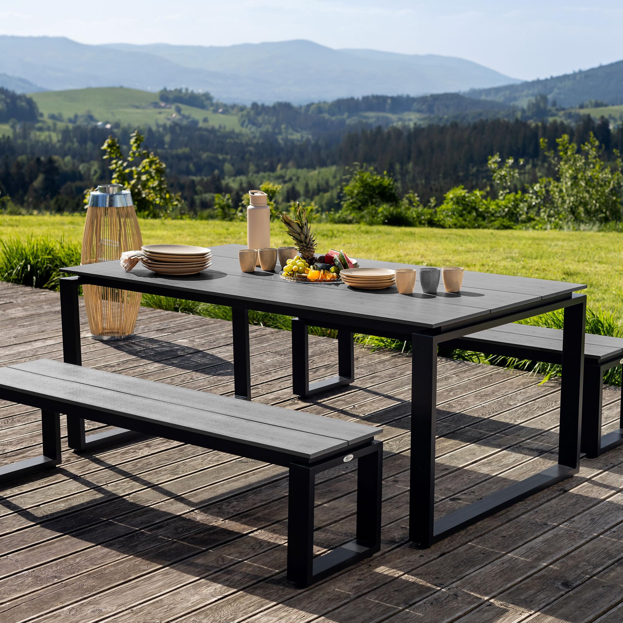 di volio Gartenbank Pisa aus Aluminium, Holzoptik, 160x36,5x41,5 cm, Gartenbank - wetterfest & langlebig, für Garten, Terrasse und Balkon (1)