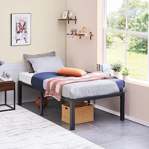 Miniatura 2 de Topeakmart Base de colchón de plataforma de metal negro tamaño California King con soporte de listones de aceroespacio de almacenamiento debajo de